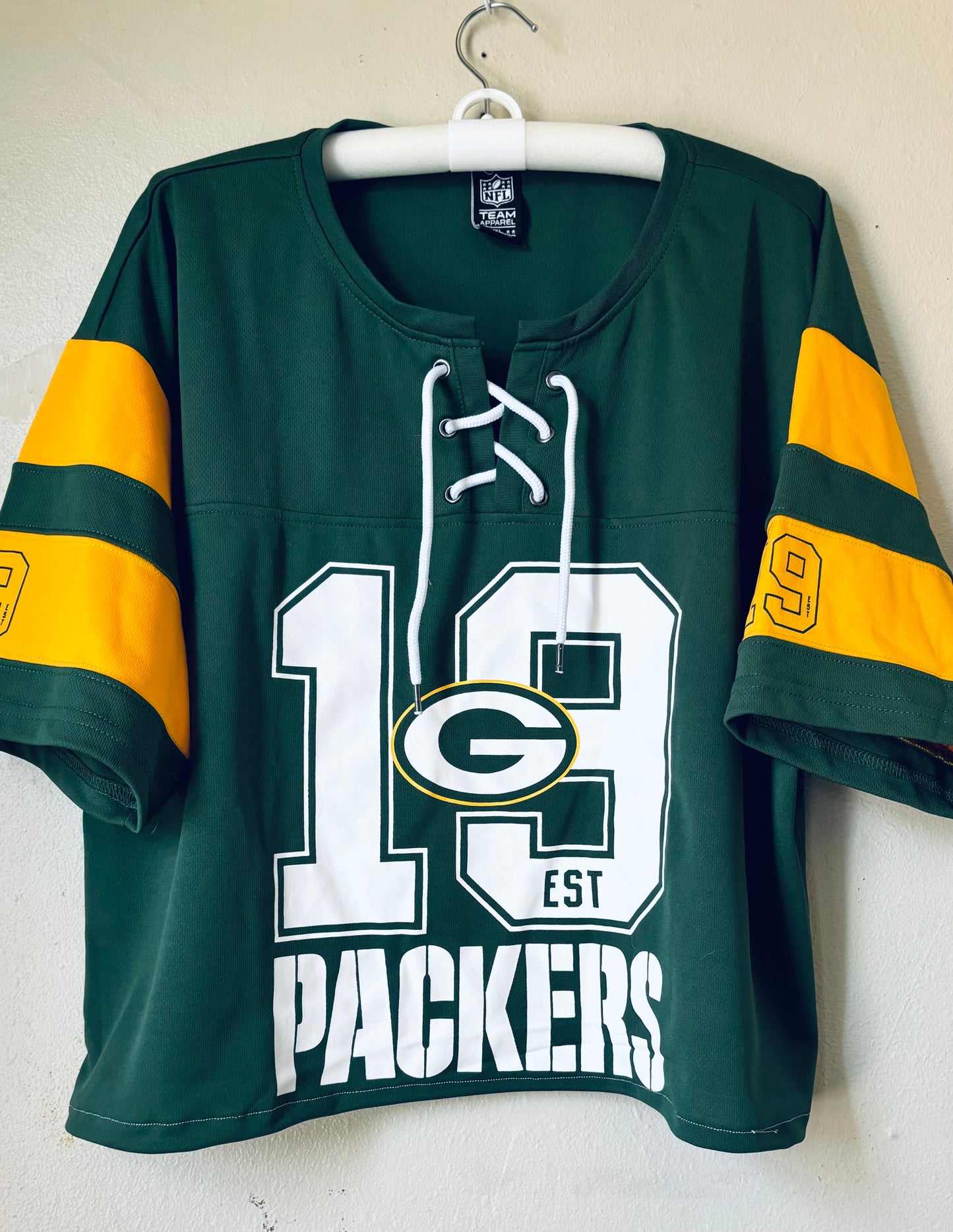 Reworked Y2k Packers Lace Up Cropped Jersey