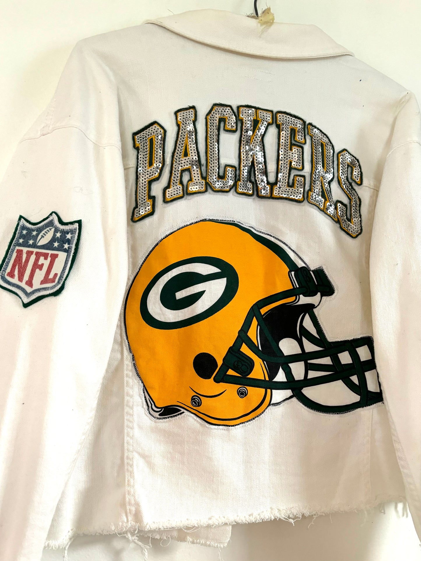 Reworked Packers White Denim Game Day Jacket