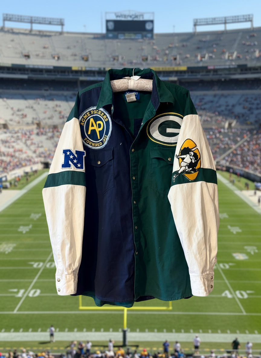 Reworked Oversized Retro Game Day Color Block Denim Jean Shirt