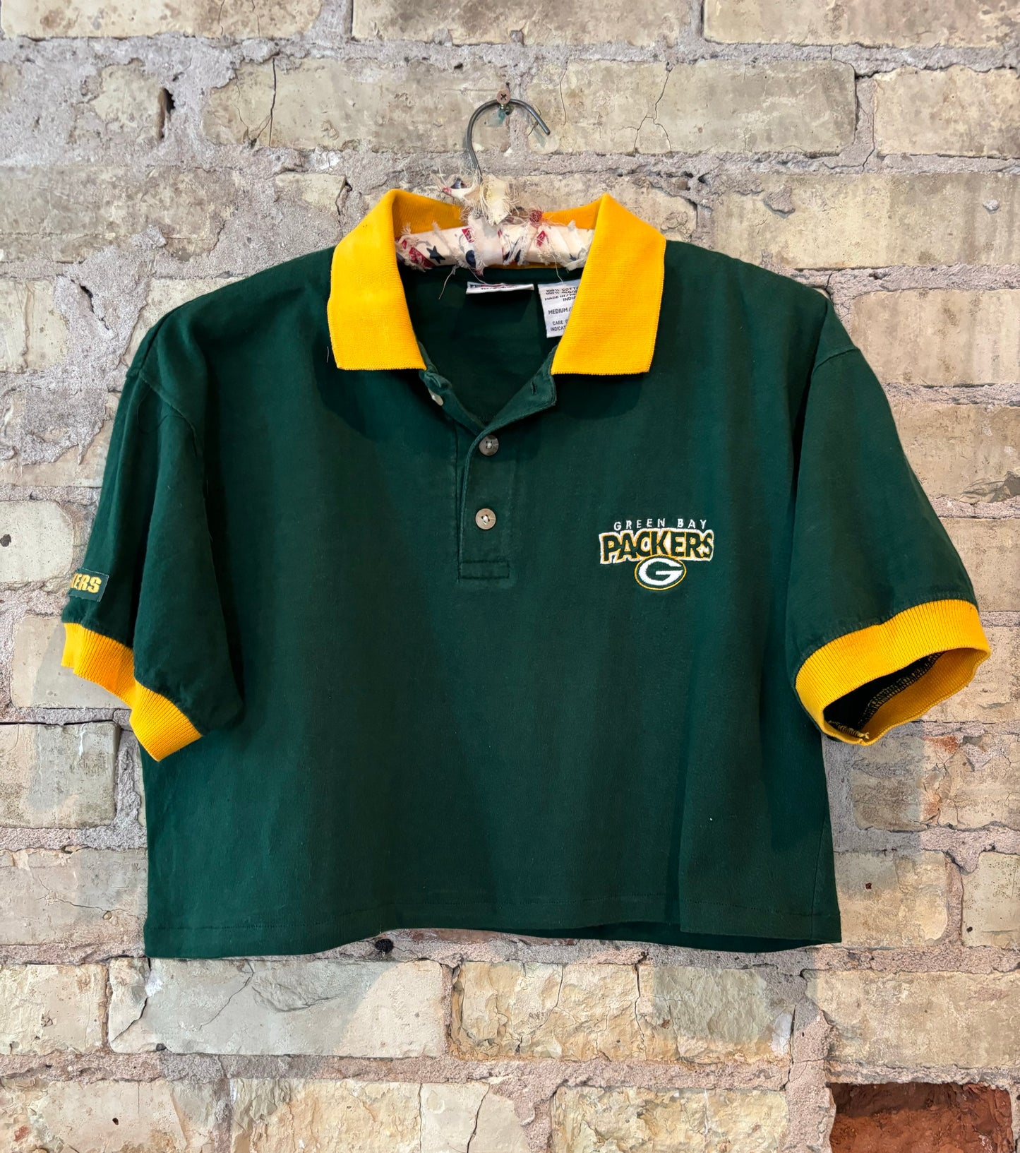 Reworked Vintage Green Bay Packers 3 Button cropped Polo Tee