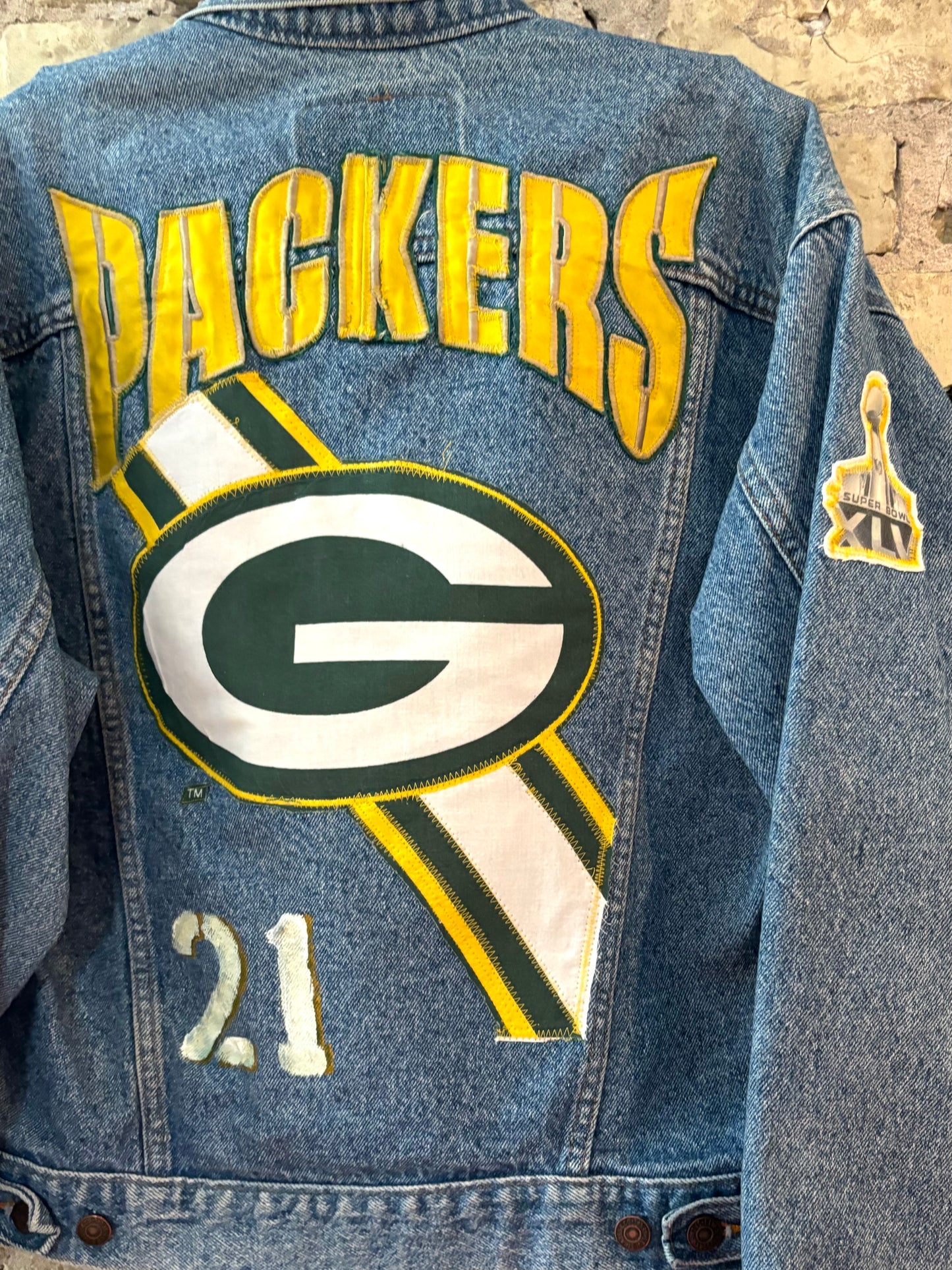 Reworked Vintage Stone Washed Packers LEVI Game Day Denim Jacket