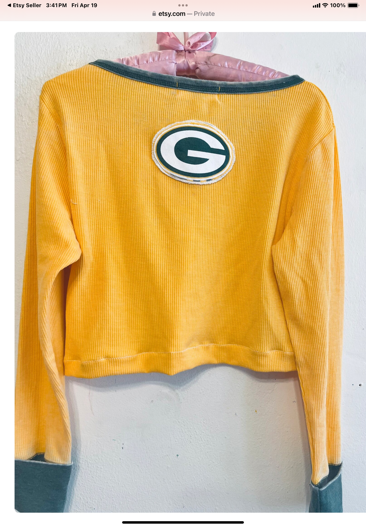 Reworked Packers Long sleeve Thermal Cropped Graphic Tee