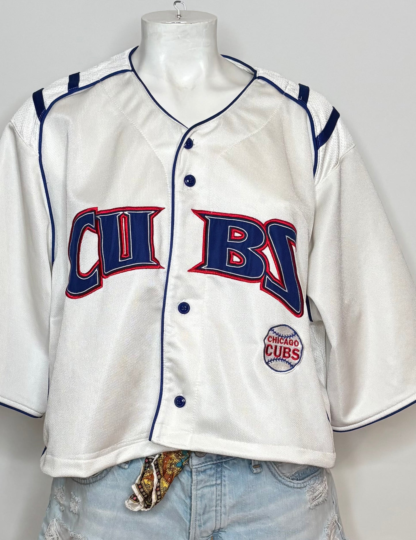 Retro 90s Chicago Cubs Cropped Button Up Jersey