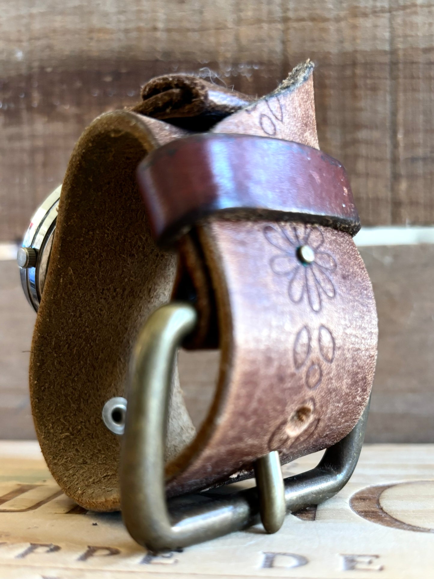 Handmade Distressed Leather Wristband Cuff Watch