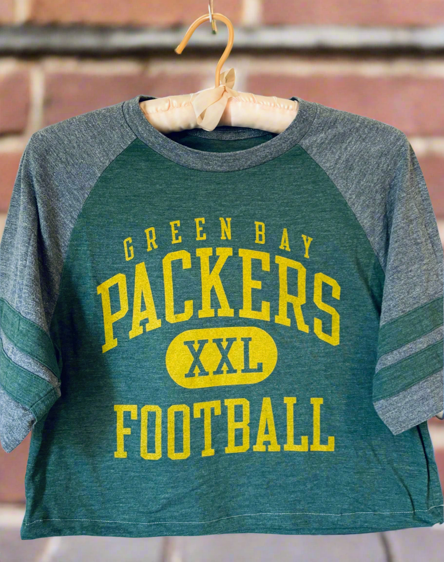 Reworked GB Packers Retro cropped Graphic Crewneck Jersey Tee