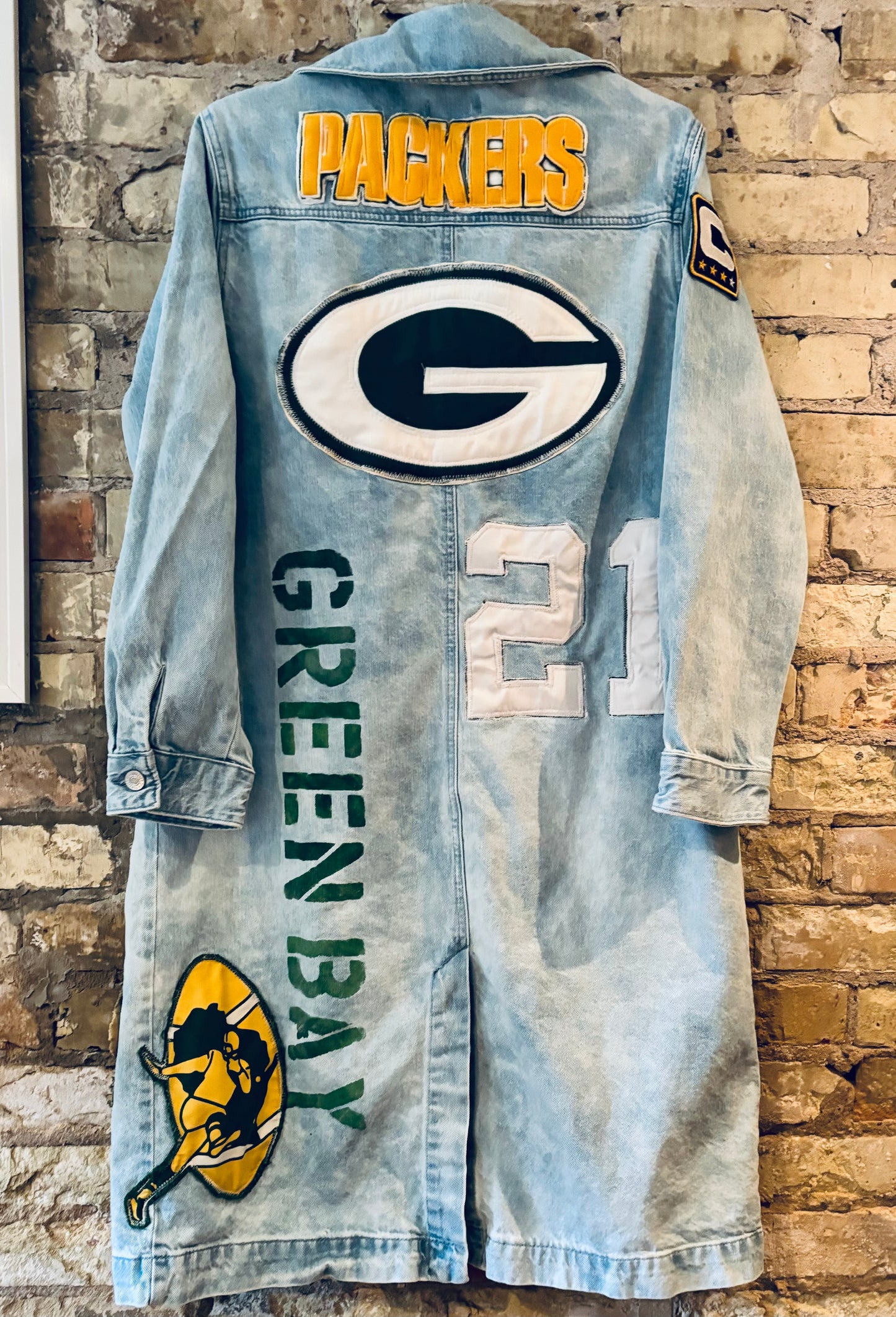 Reworked Packers Retro Game Day Denim Duster Coat