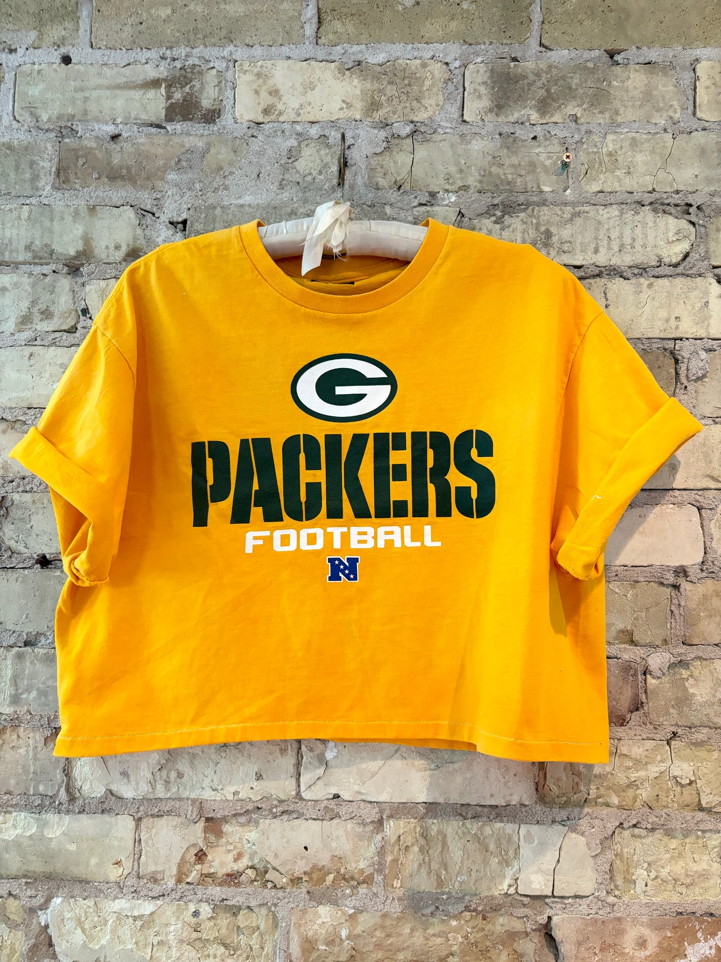 Reworked Retro Yellow Green Bay Packers cropped Graphic Tee