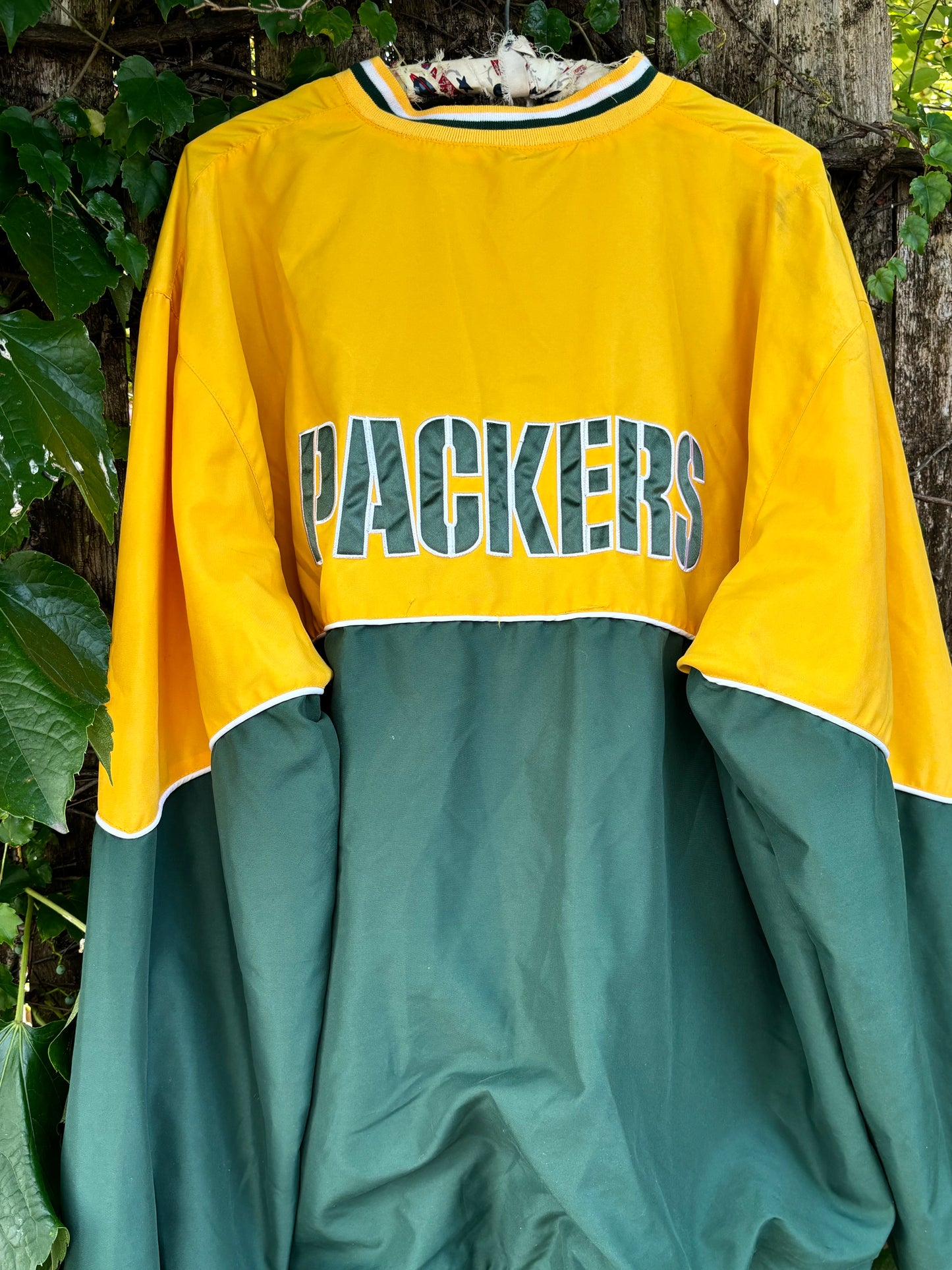 Vintage 90s Green Bay Packers Color Block V Neck Windbreaker Pullover