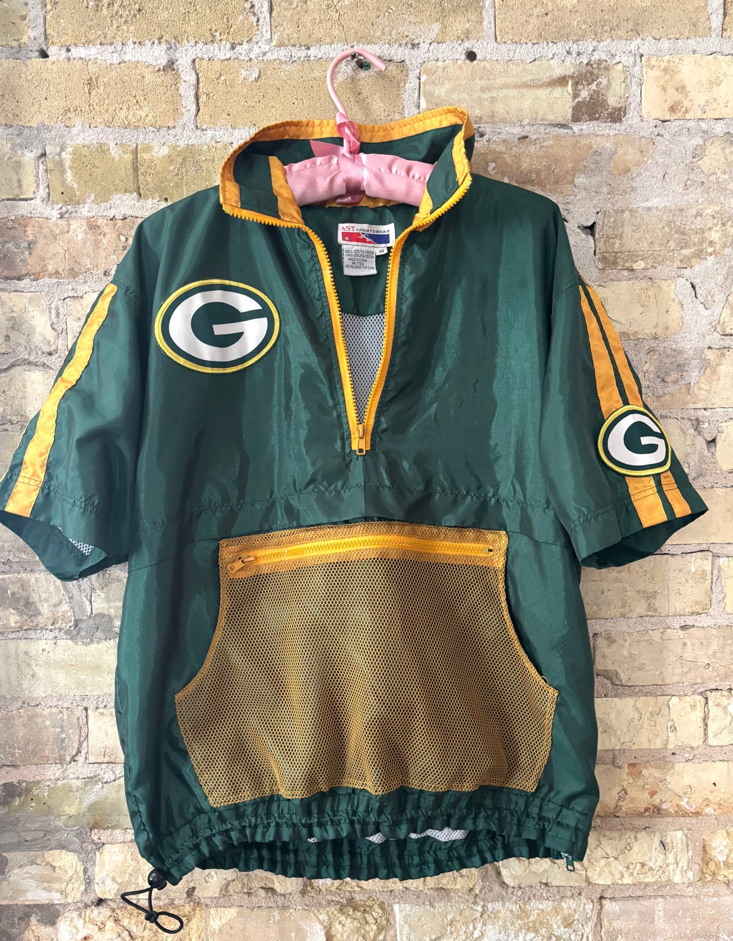 Retro 80’s Packers 1/4 Zip Short Sleeve windbreaker with panda Pouch