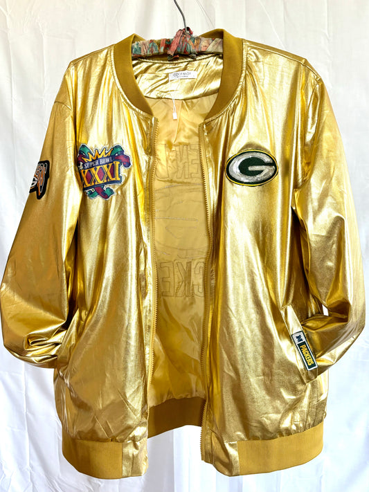 Reworked Green Bay Packers Gold metallic Bomber Jacket