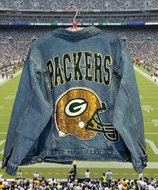 Reworked vintage stonewashed Game day Denim Jacket