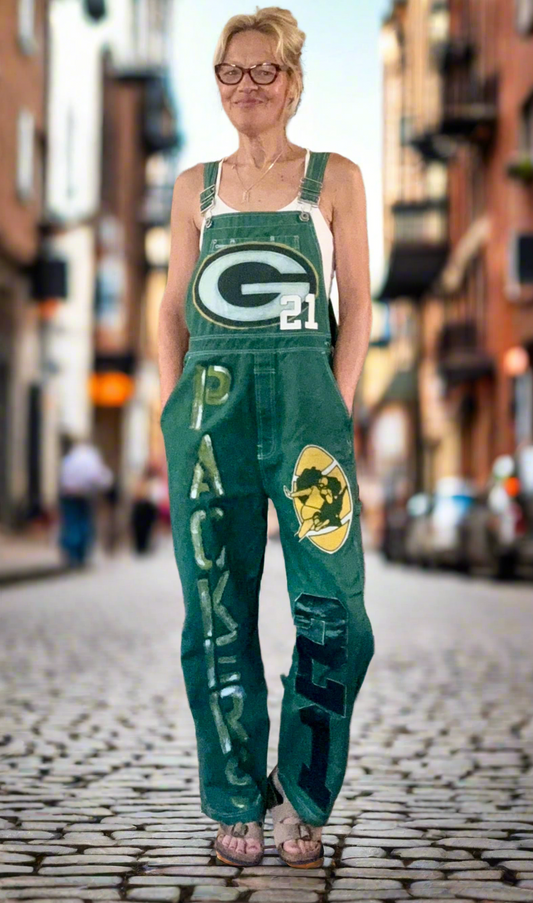 Reworked Packers Denim GameDay Bib Overalls
