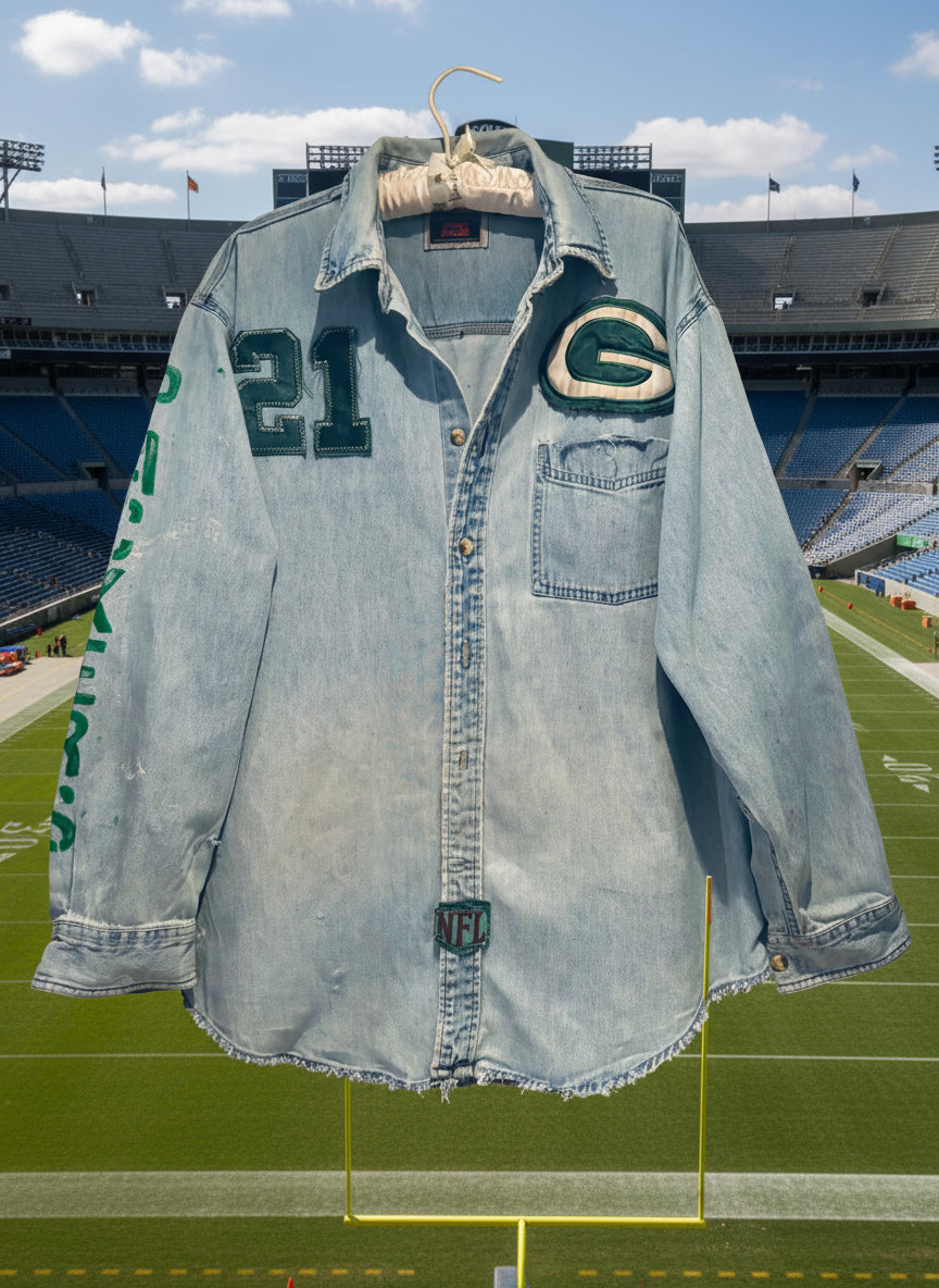 Reworked 90’s Packers oversized Game Day Denim Jean Shirt