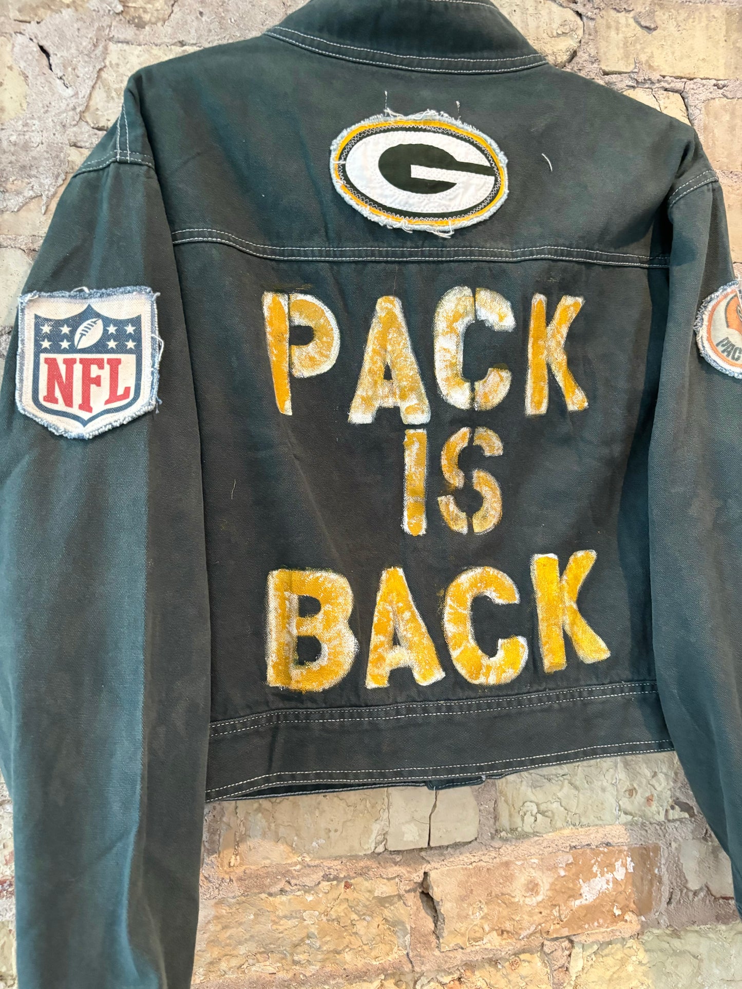 Reworked over-dyed Packers Game Day denim Jacket