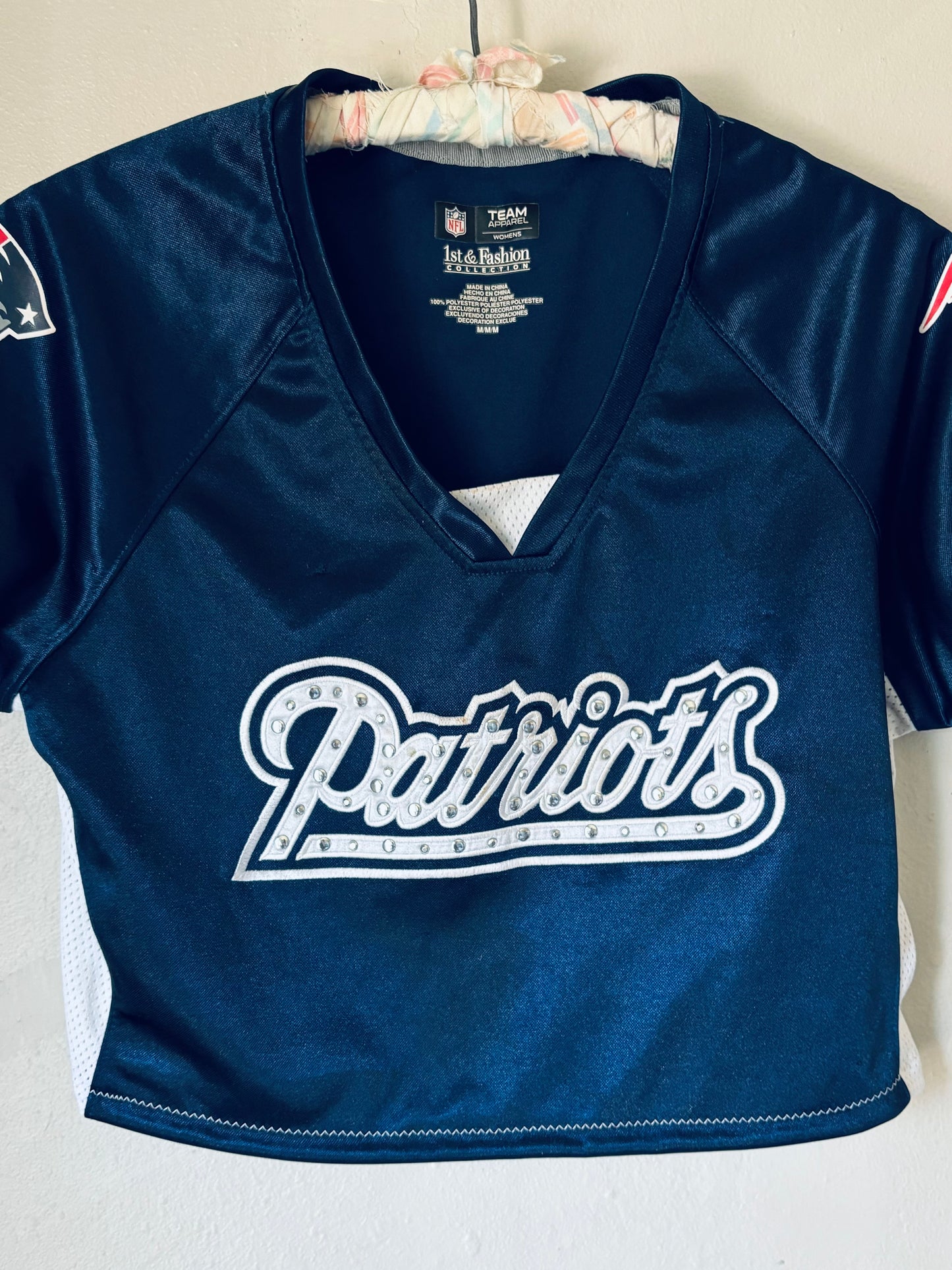 Reworked Y2k New England Patriots V-neck Cropped Jersey