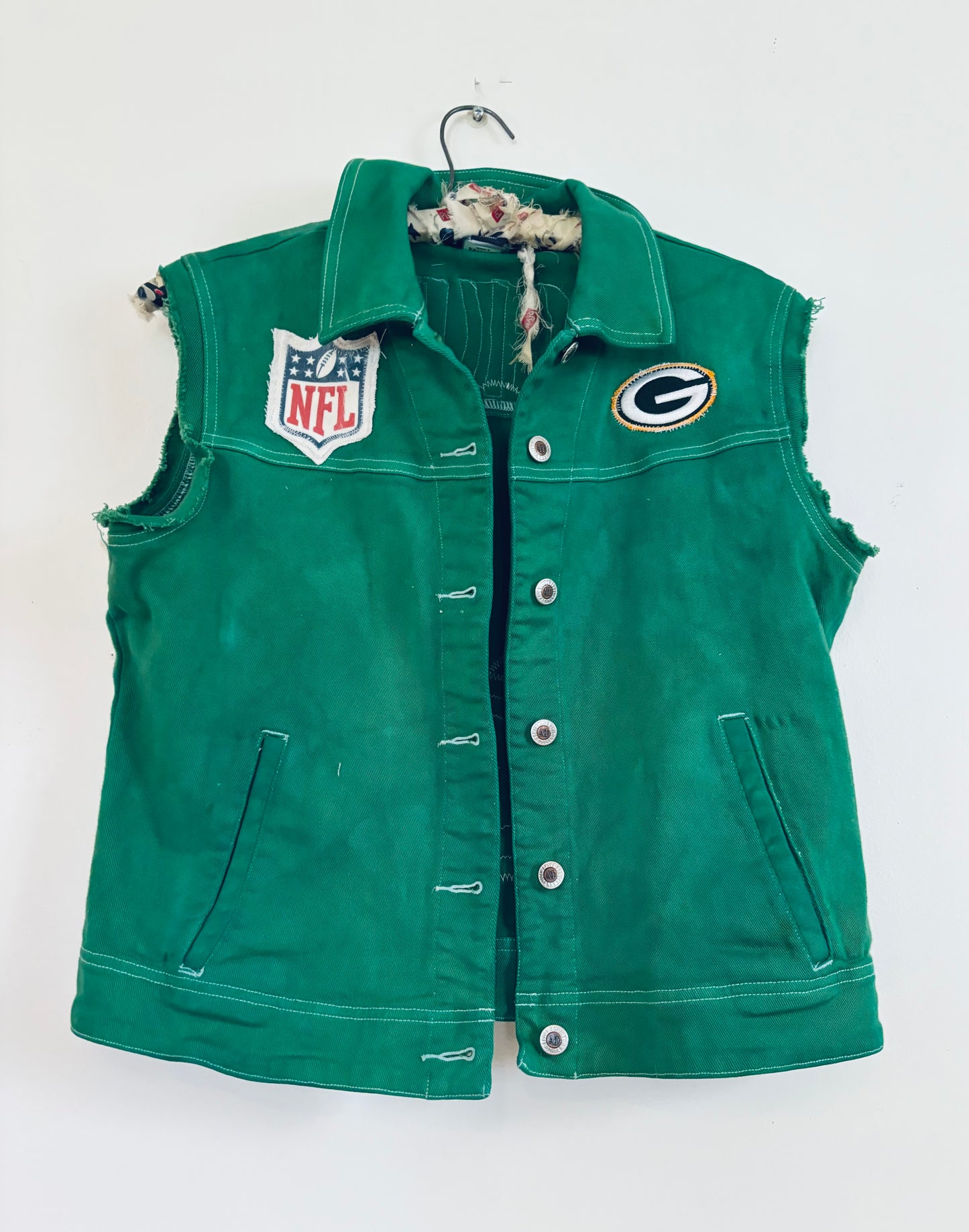 Reworked Packers over dyed Game Day Denim Jean Vest