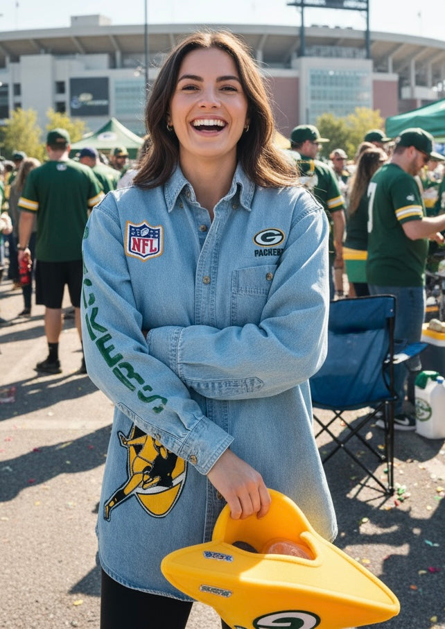 Reworked Packers 90’s Retro Game Day Denim Jean Shirt