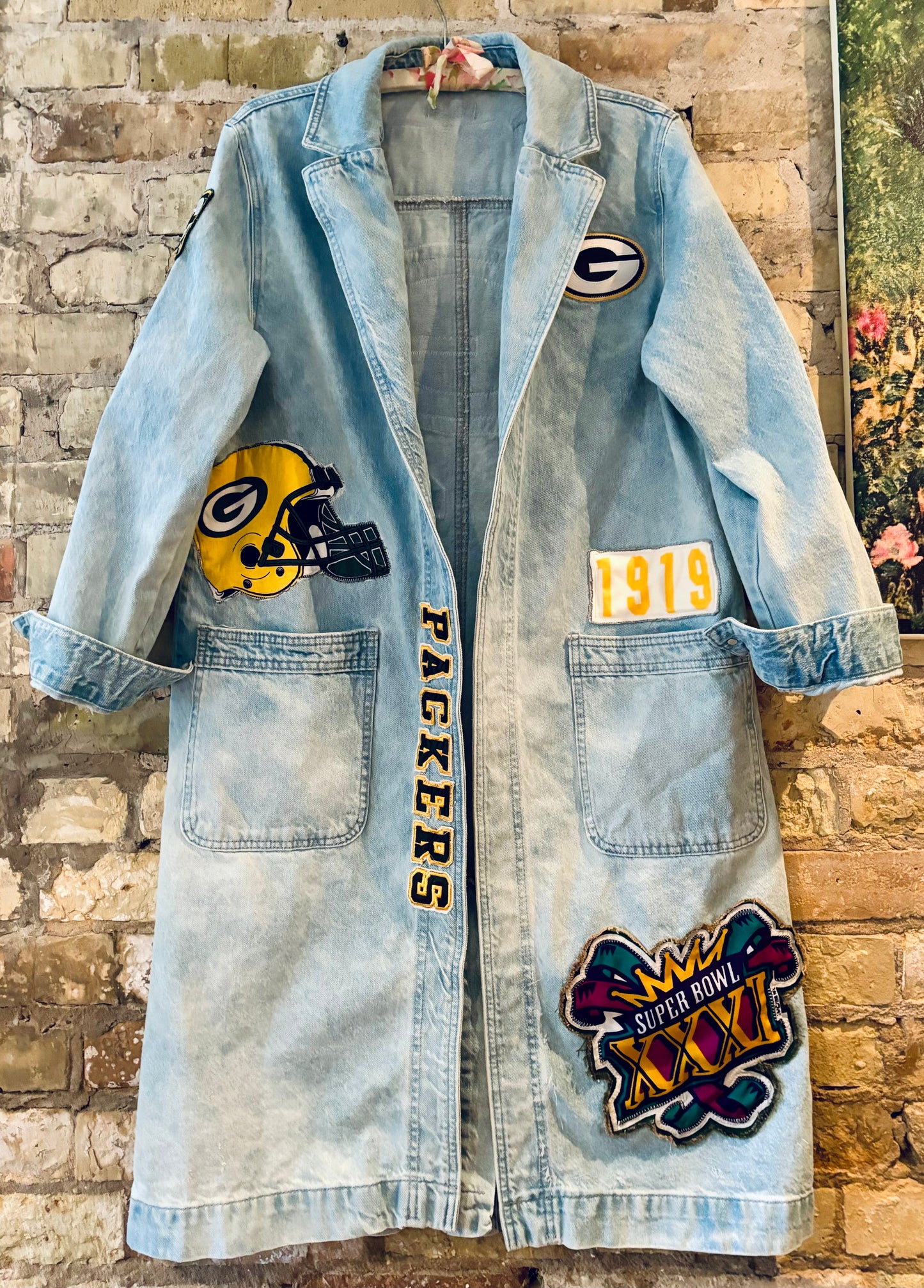 Reworked Packers Retro Game Day Denim Duster Coat