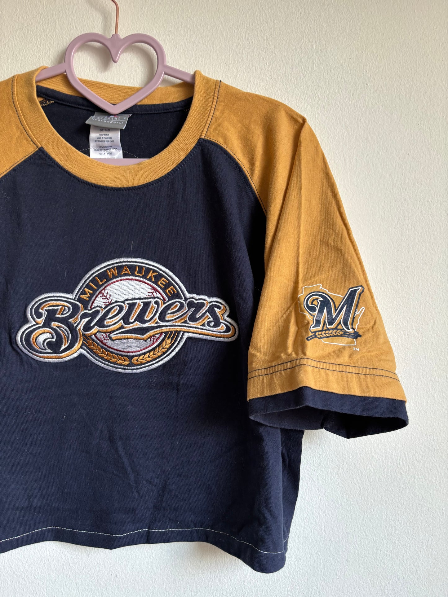 Reworked Milwaukee Brewers retro Cropped Crewneck T-Shirt