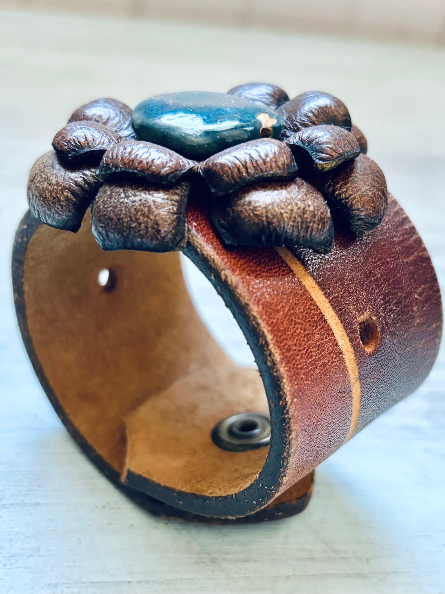 Handmade Reclaimed Leather Flower Bracelet