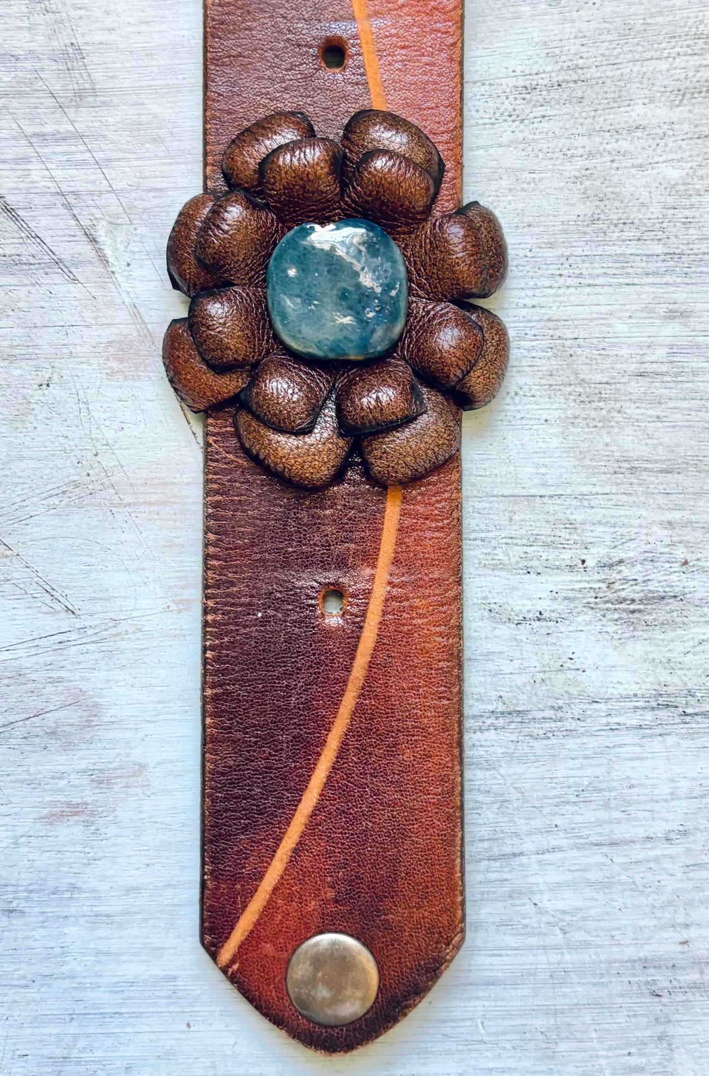 Handmade Reclaimed Leather Flower Bracelet