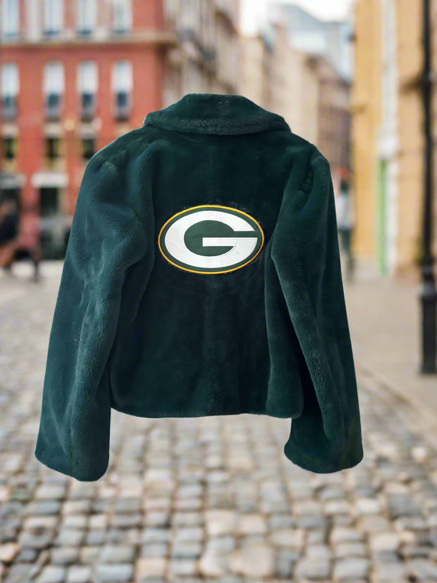 Reworked Emerald Green Faux Fur Game day Jacket Coat
