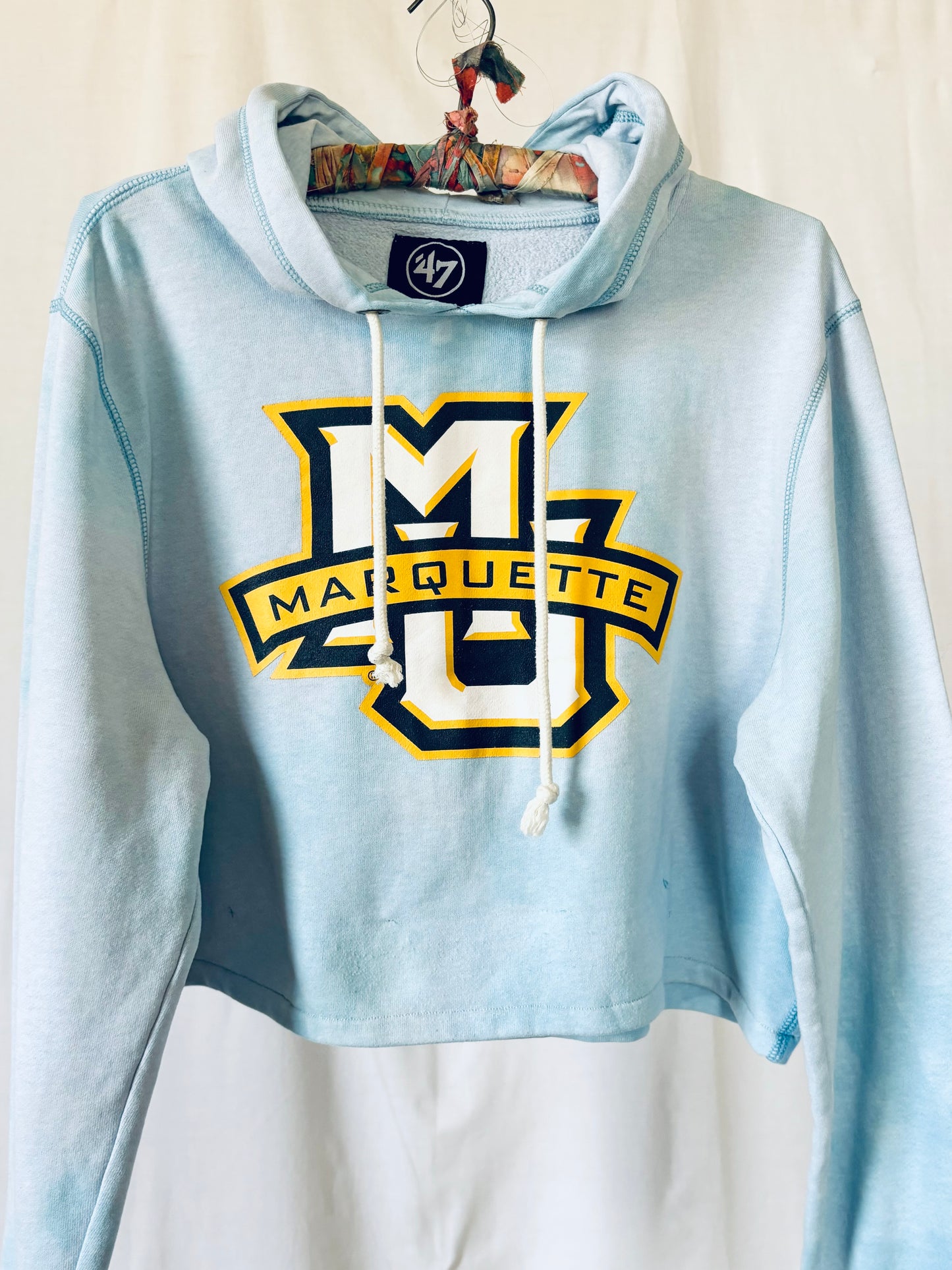 Reworked Retro Marquette University Cropped & Distressed Hoodie