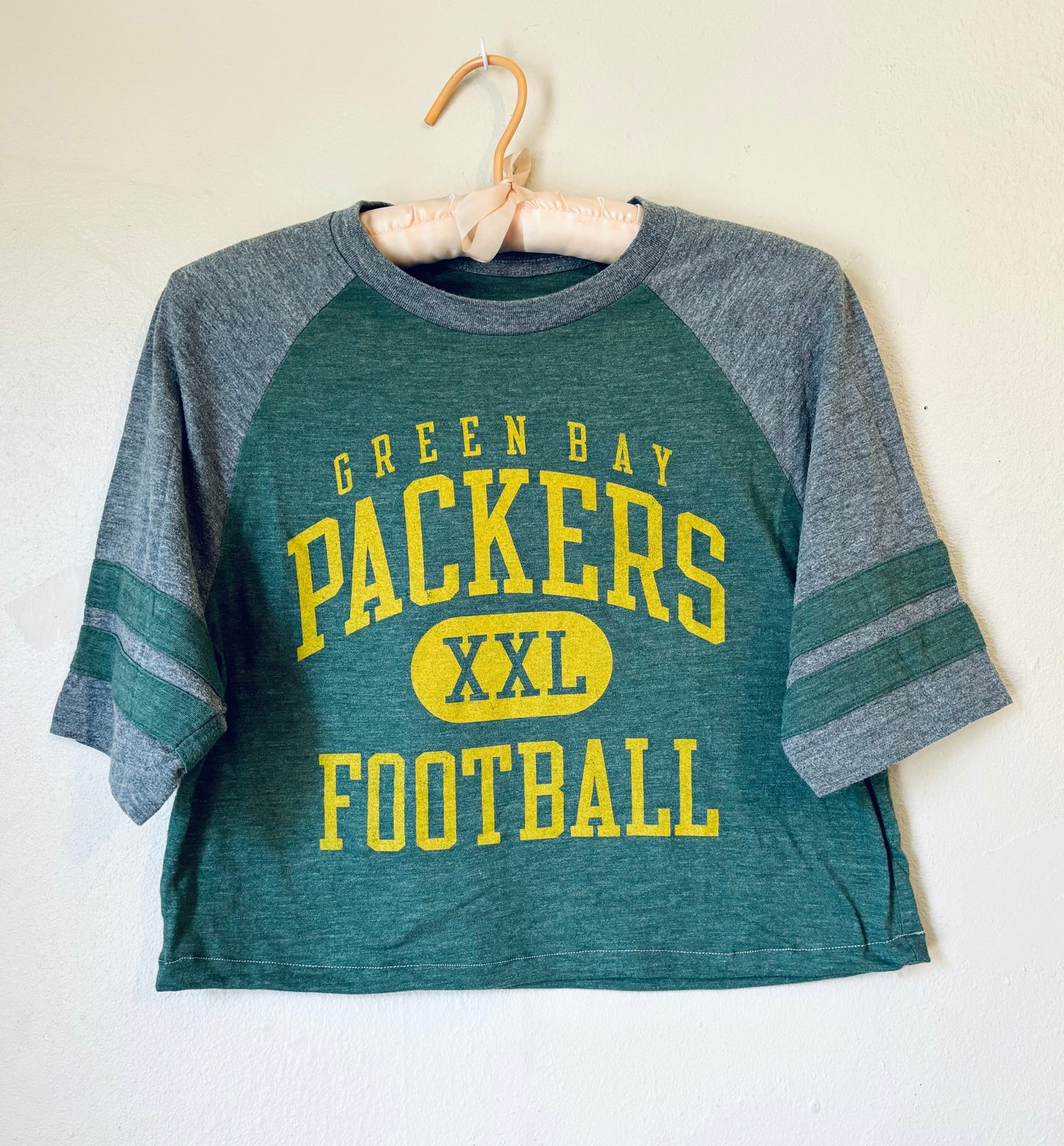 Reworked GB Packers Retro cropped Graphic Crewneck Jersey Tee