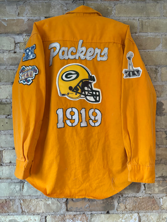 Reworked Packers Retro Yellow Game Day button up Denim Shirt