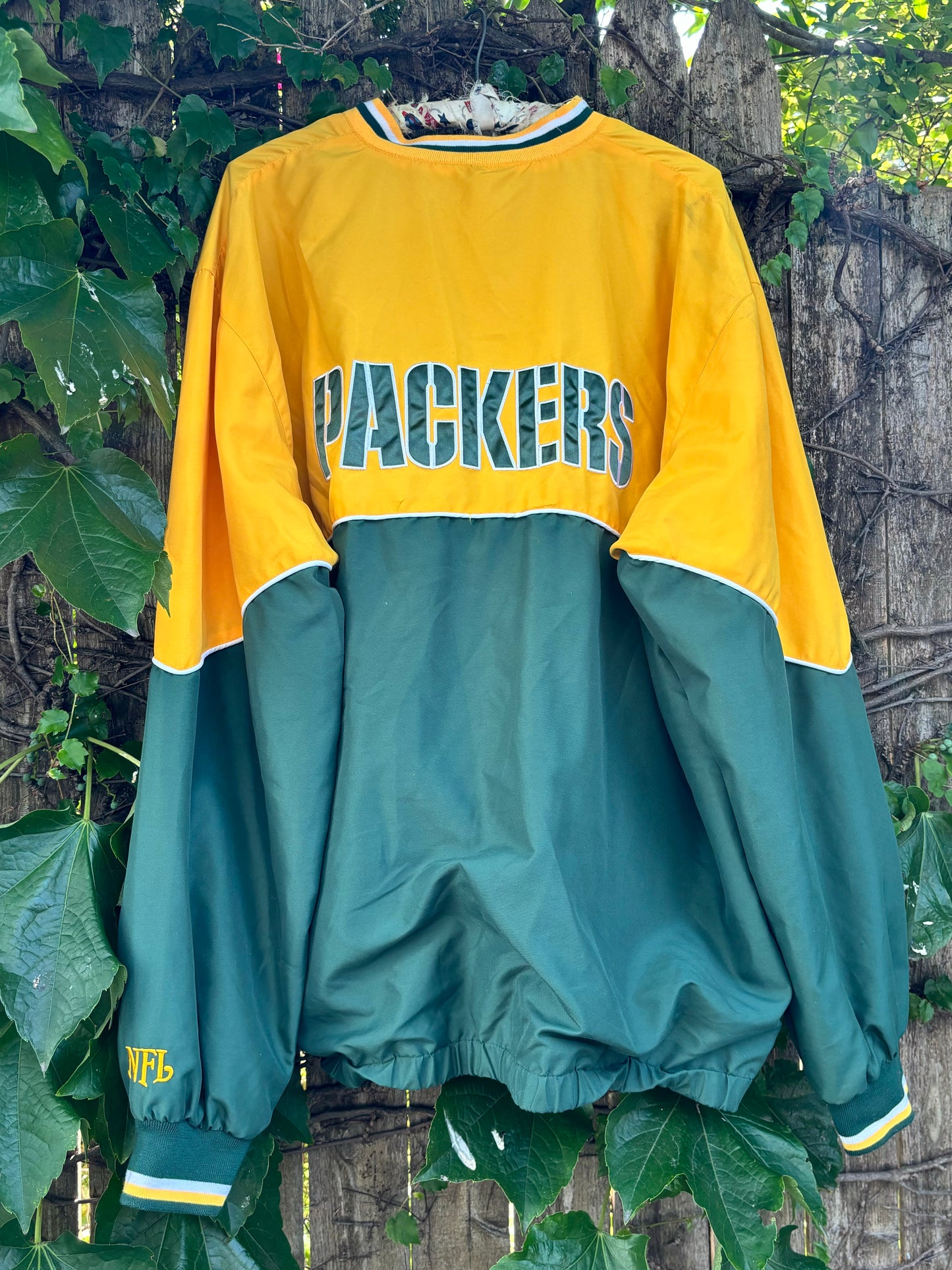 Vintage 90s Green Bay Packers Color Block V Neck Windbreaker Pullover