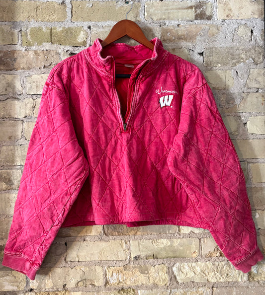 Retro Wisconsin Badgers Quilted Cotton 1/4 Zip Pullover