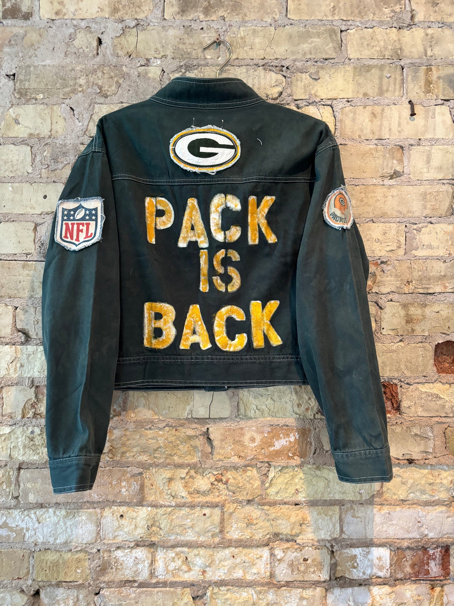 Reworked over-dyed Packers Game Day denim Jacket