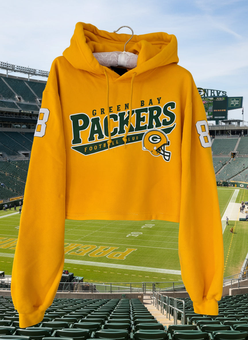 Reworked Packers retro Yellow cropped Jersey Hoodie