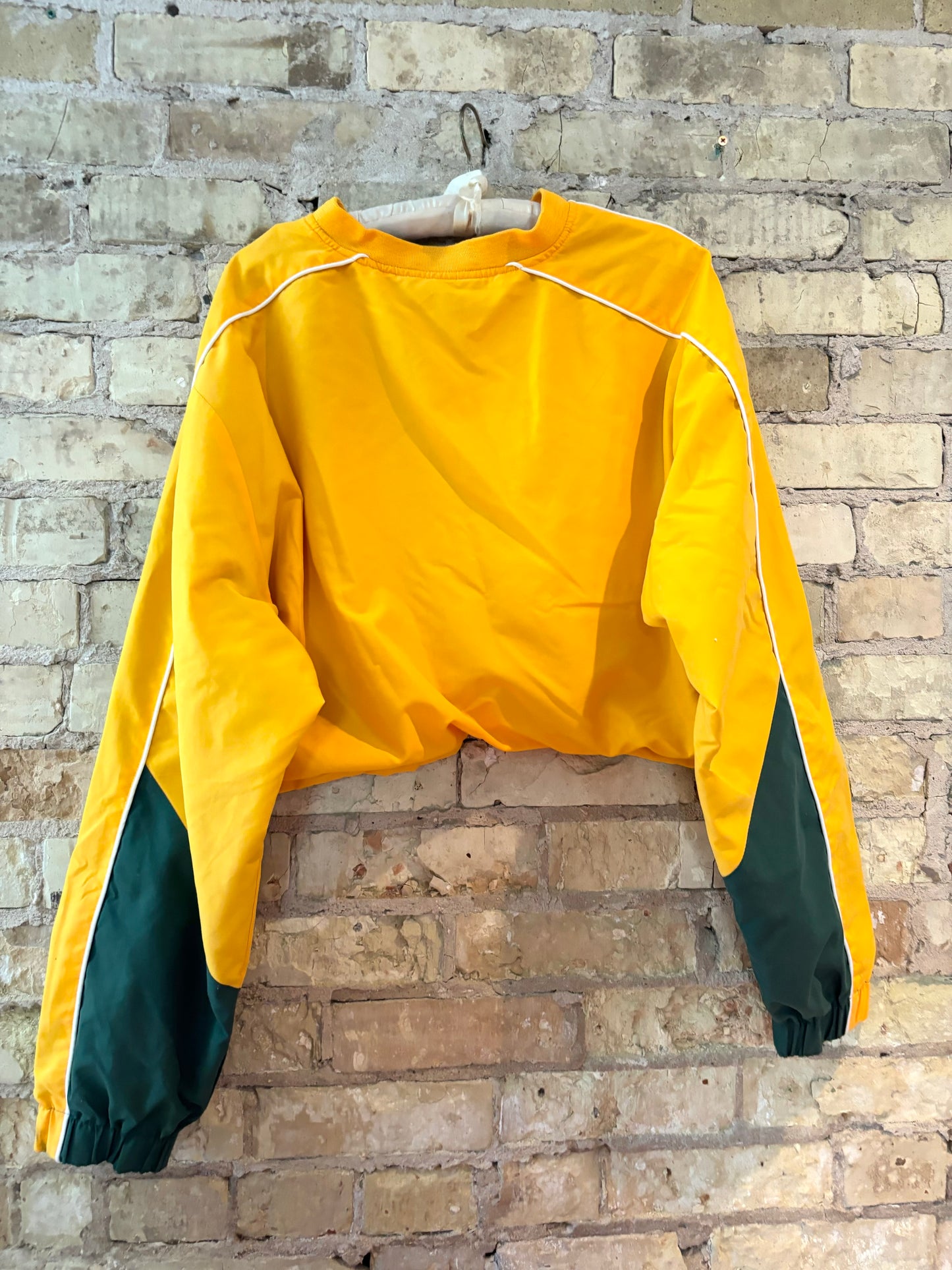 Reworked Retro Green Bay Packers Cropped Color Block V Neck Windbreaker