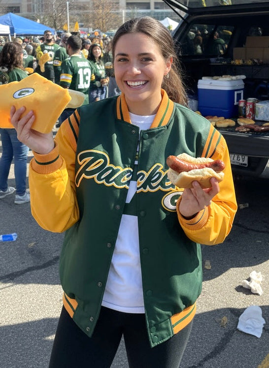 Vintage Green Bay Packers Satin Varsity Bomber Coat Jacket