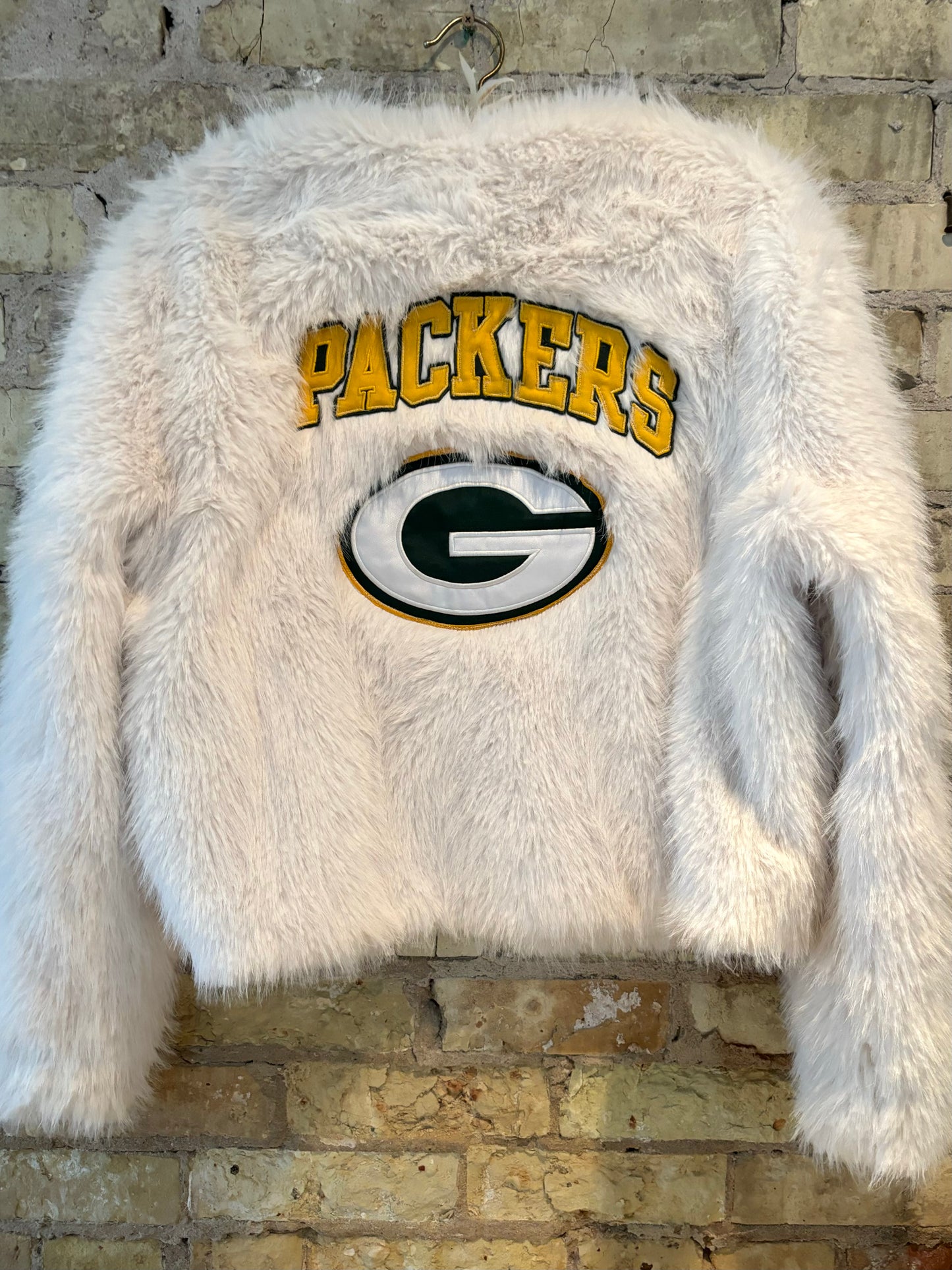 Reworked Shaggy Faux Fur Packers Game Day Jacket