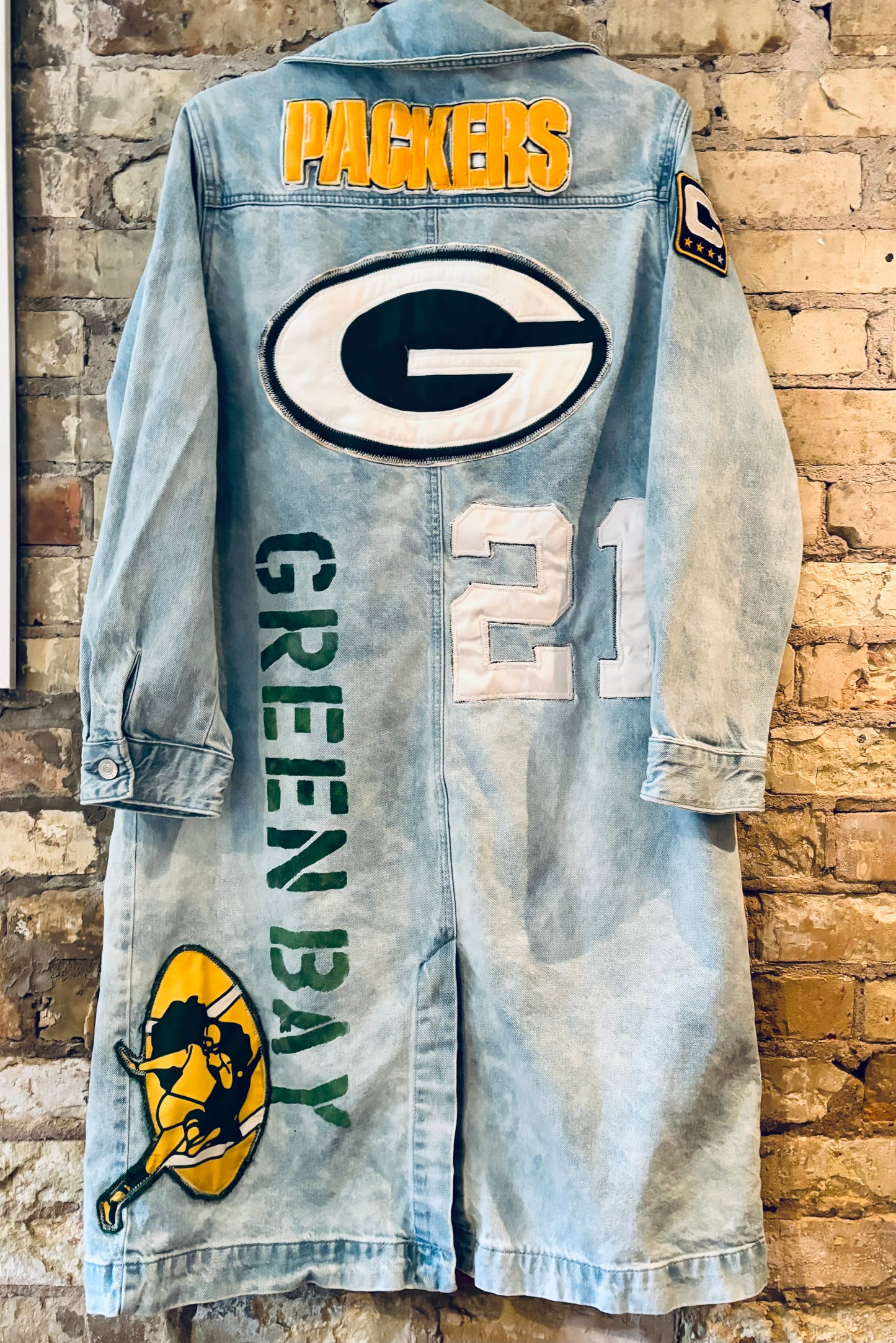 Reworked Packers Retro Game Day Denim Duster Coat