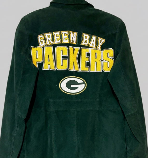 Reworked Packers Emerald Green Suede Jacket