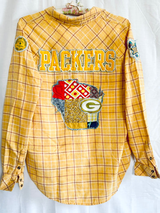 Reworked Packers Game Day Patchwork Flannel Shirt