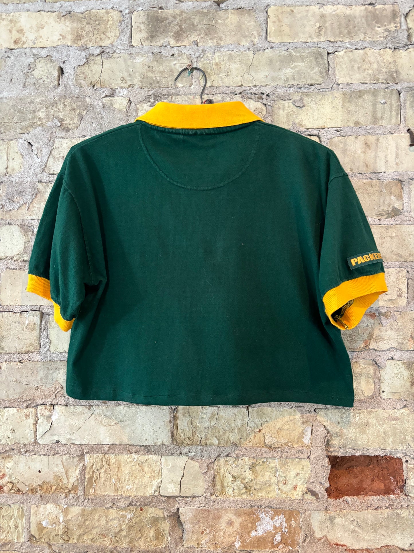 Reworked Vintage Green Bay Packers 3 Button cropped Polo Tee