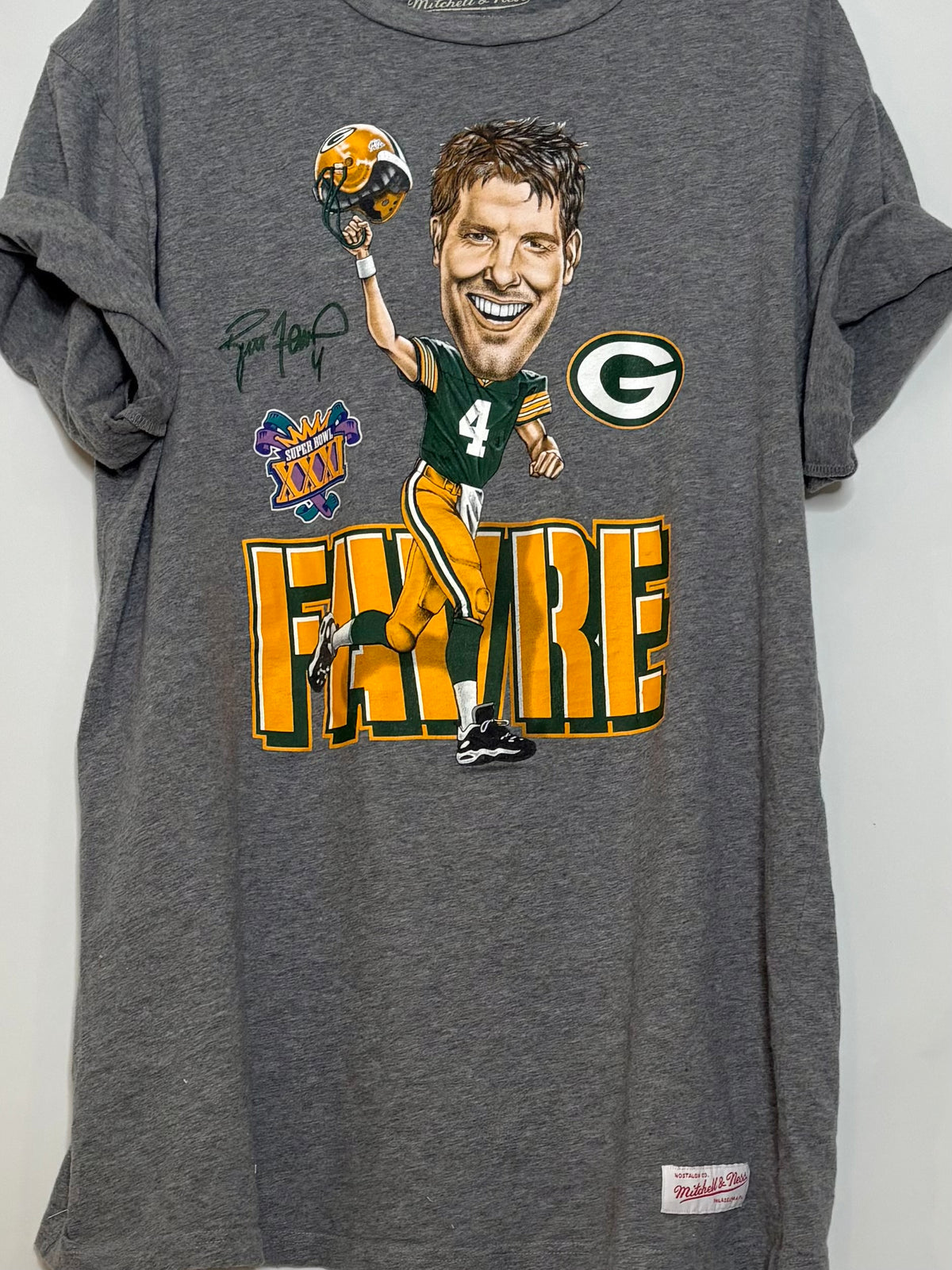 Vintage Signed Brett Favre Super Bowl Souvenir Cartoon Graphic  Tee