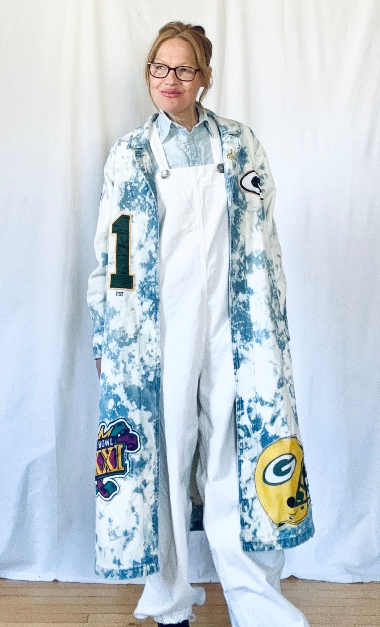 Reworked Packers Retro Game Day Denim Duster Maxi Coat