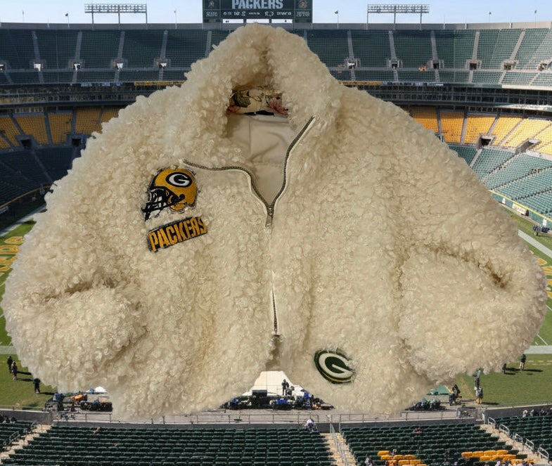 Reworked cropped Curly Faux Fur Jacket Coat