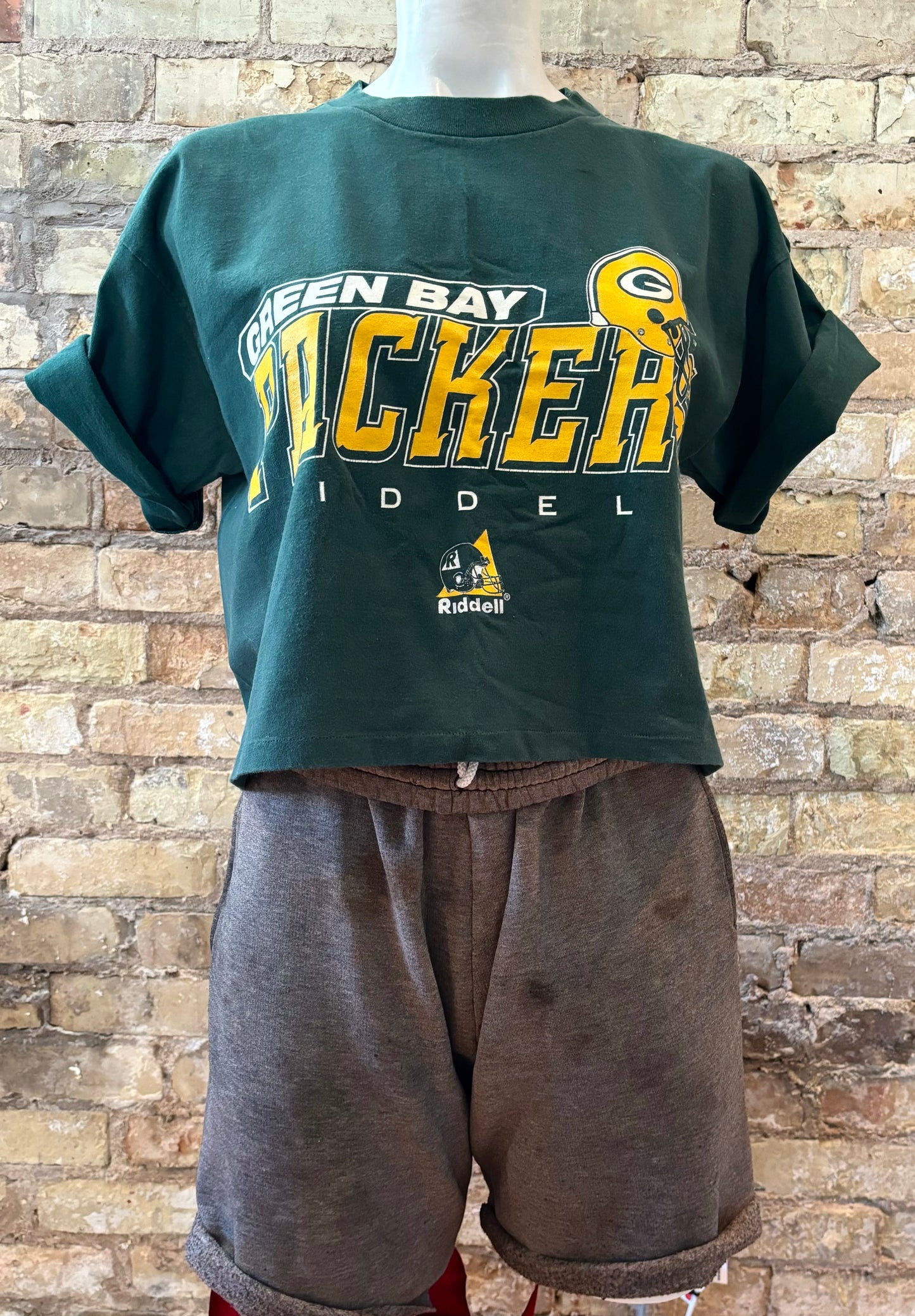 Reworked Packers Vintage Riddell cropped Graphic Tee