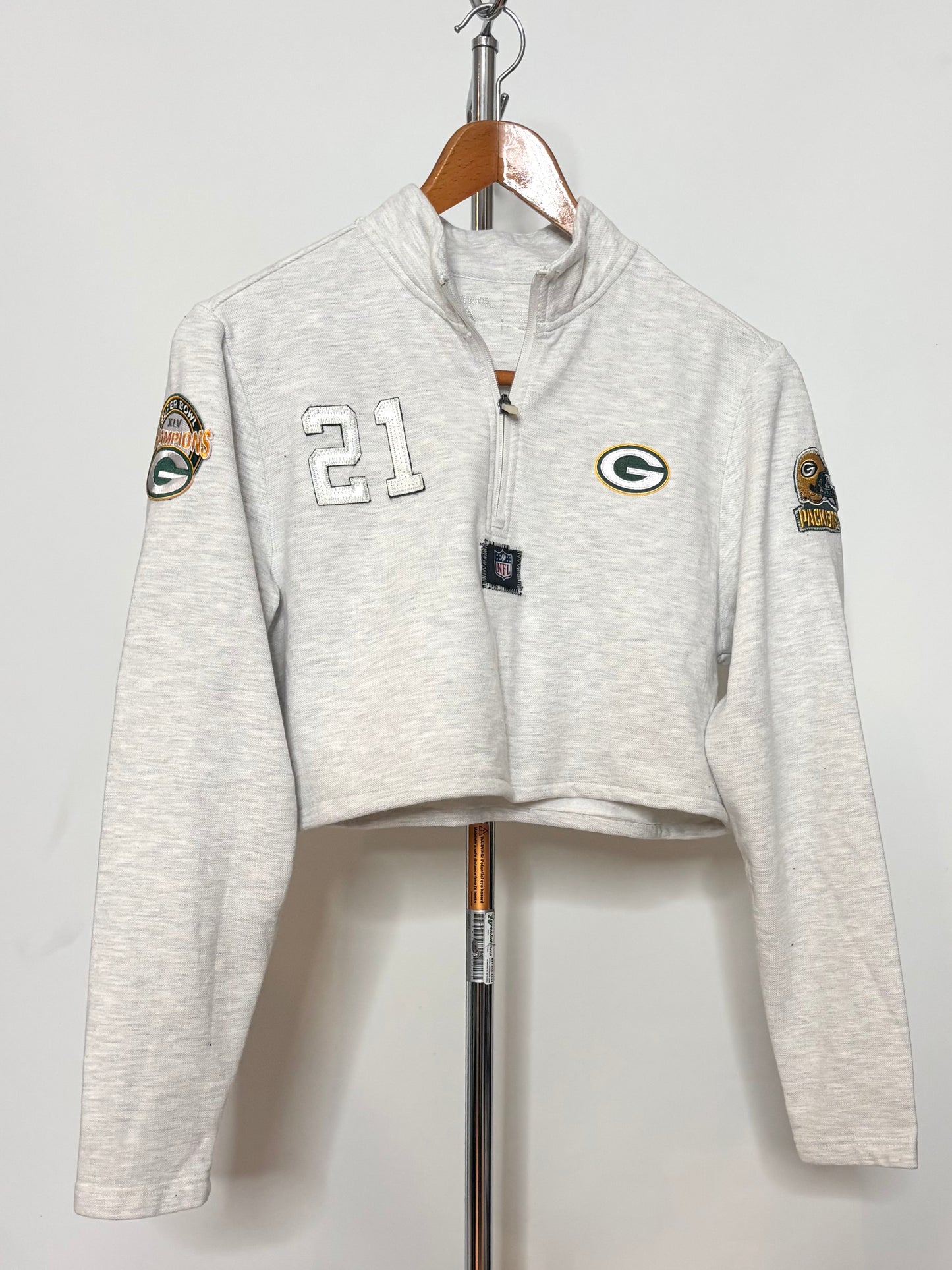 Vintage Packers 1/4 Heather Gray Custom cropped Pullover