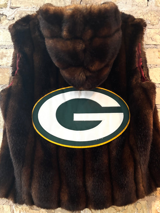Reworked Lauren RL faux fur Hooded Game Day Vest