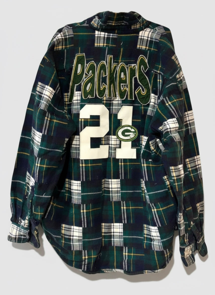 Reworked Packers Game Day Patchwork Flannel Shirt