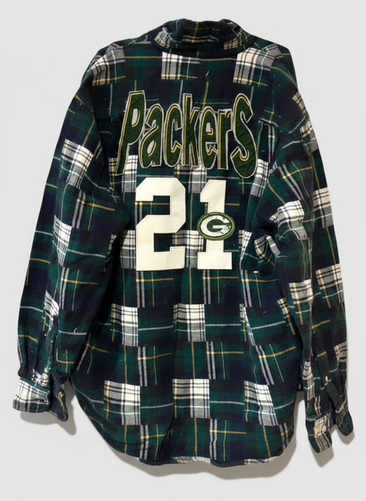 Reworked Packers Game Day Patchwork Flannel Shirt