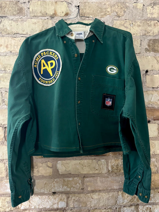 Reworked vintage Green Bay Packers Game Day button up cropped Shirt