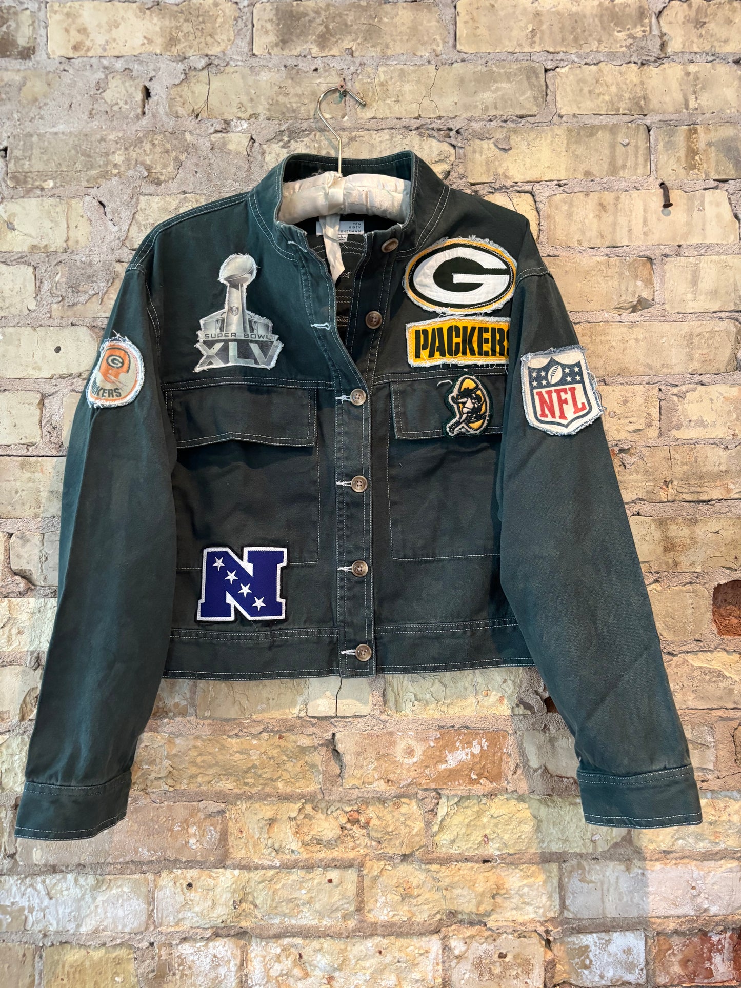 Reworked over-dyed Packers Game Day denim Jacket